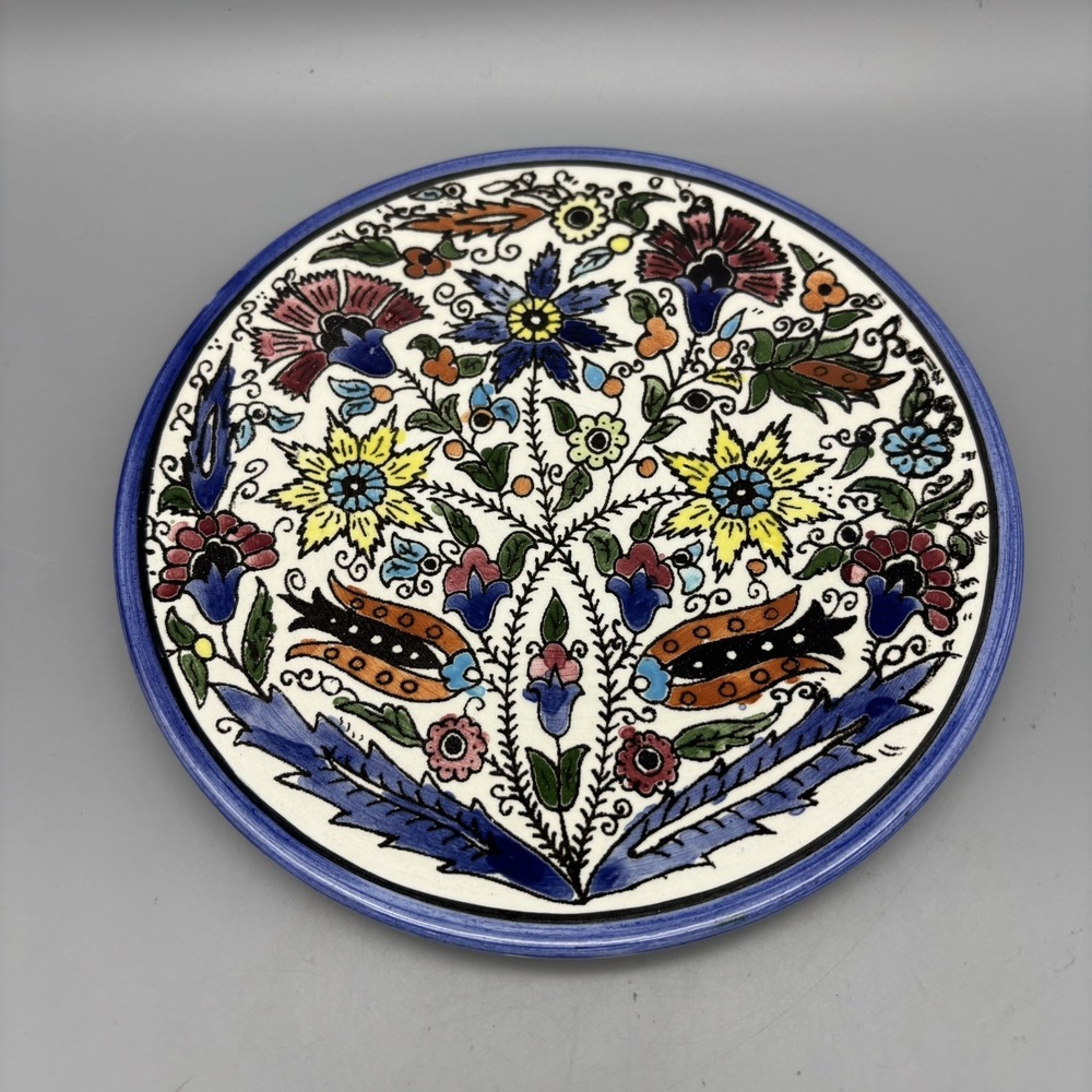 Hand-Painted Floral Décor, 8.5" Diameter Plate Vintage Wall Plate Colorful
